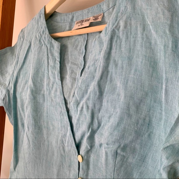 Vintage Country Road Pastel Blue Linen Blouse - Picture 3 of 8
